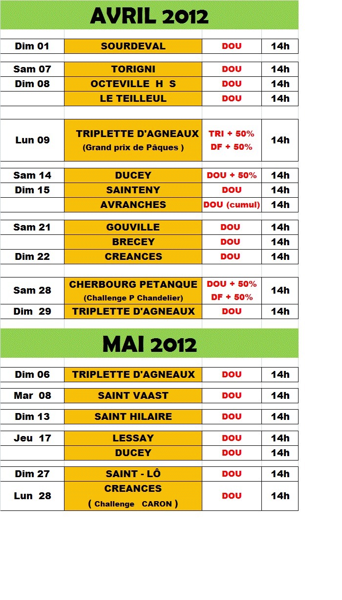 LE CALENDRIER FEDERAL 2012