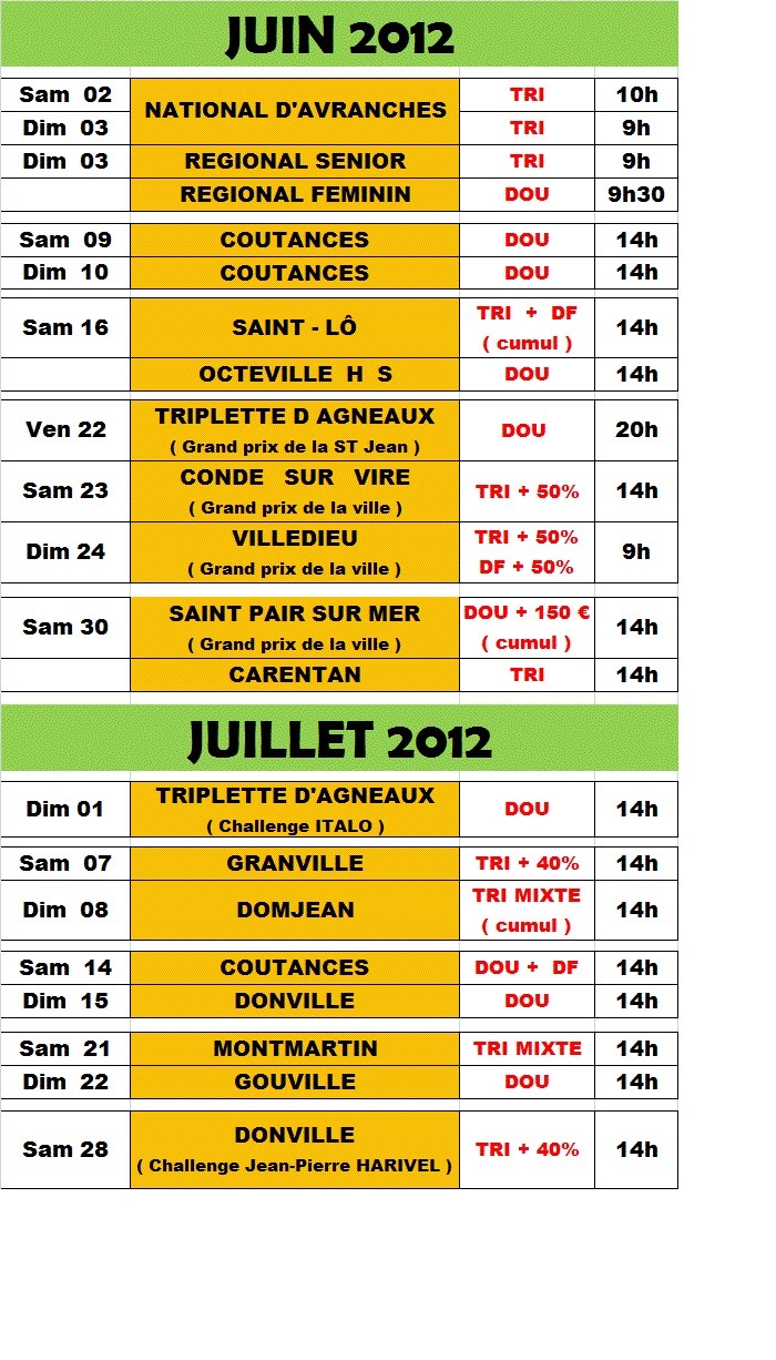 LE CALENDRIER FEDERAL 2012