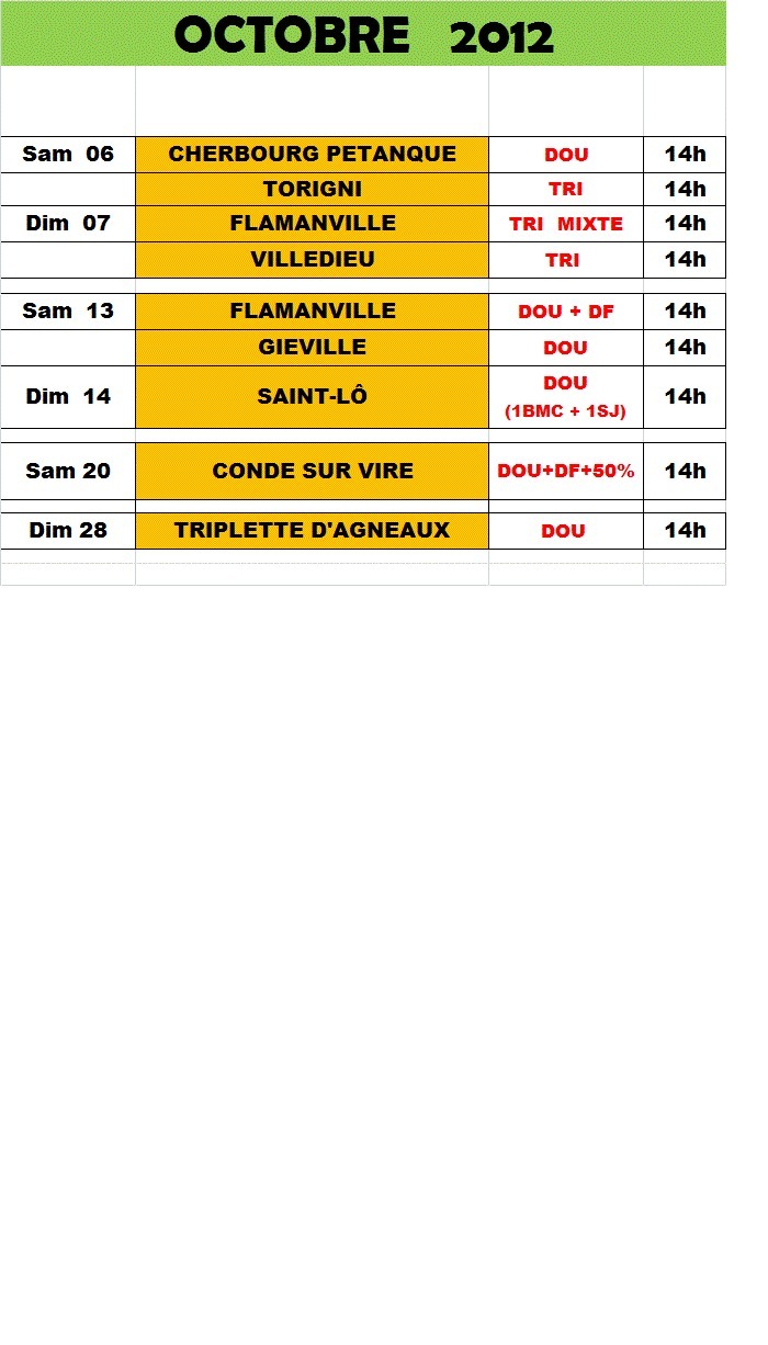 LE CALENDRIER FEDERAL 2012