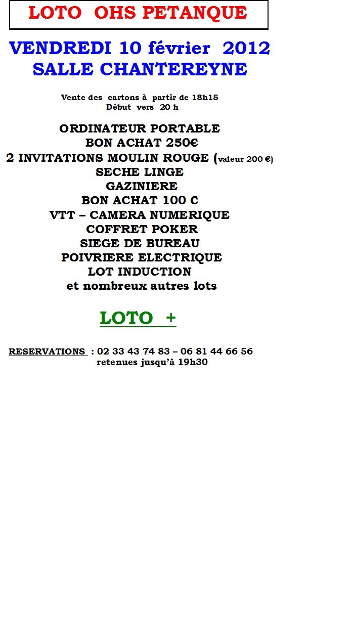 LOTO DU 10 FEVRIER 2012 LOTO DU 10 FEVRIER 2012
