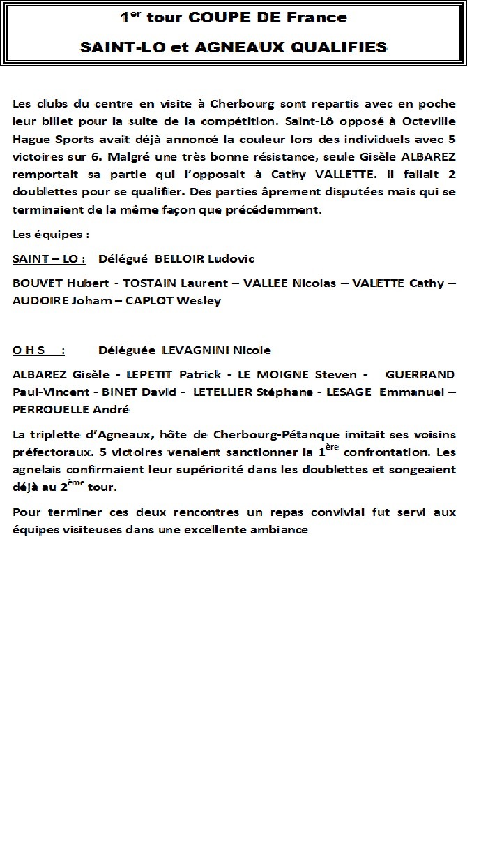 COUPE DE FRANCE AU BOULODROME COUPE DE FRANCE AU BOULODROME