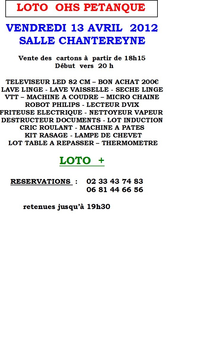 LOTO  DU 13 AVRIL 2012