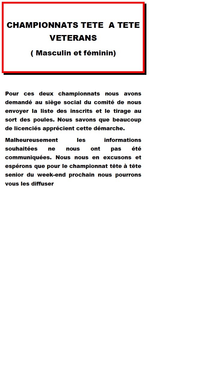 Championnats véterans Championnats véterans