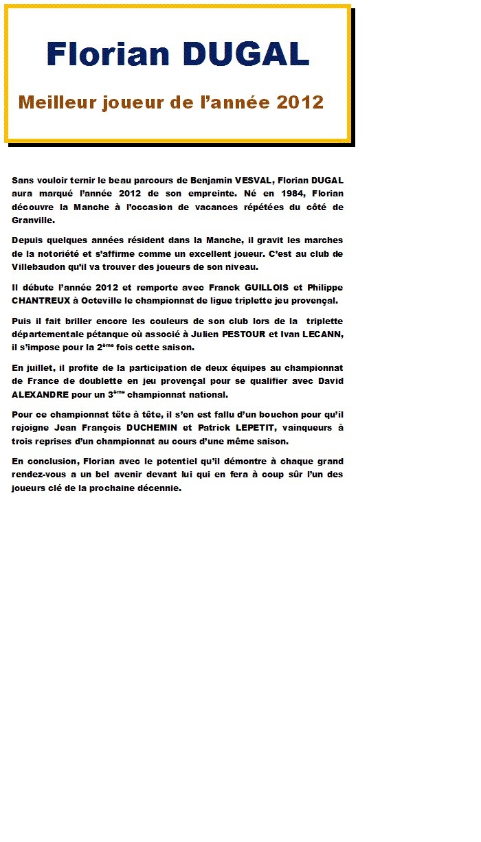 Demain un portrait du finaliste Florian DUGAL Demain un portrait du finaliste Florian DUGAL