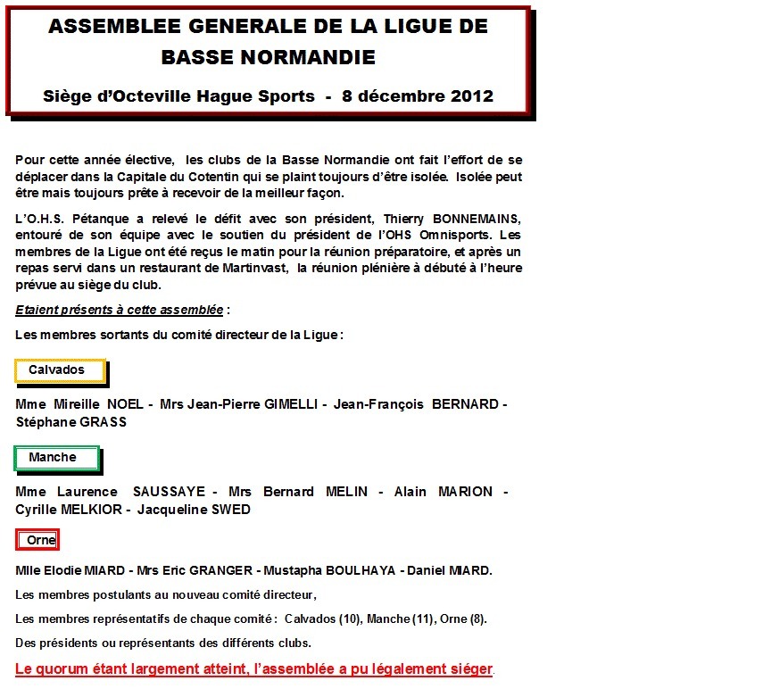 Assemblée générale de ligue à OCTEVILLE Assemblée générale de ligue à OCTEVILLE
