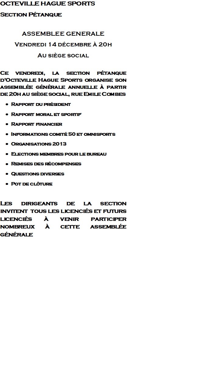 Assemblée générale de l'OHS Assemblée générale de l'OHS