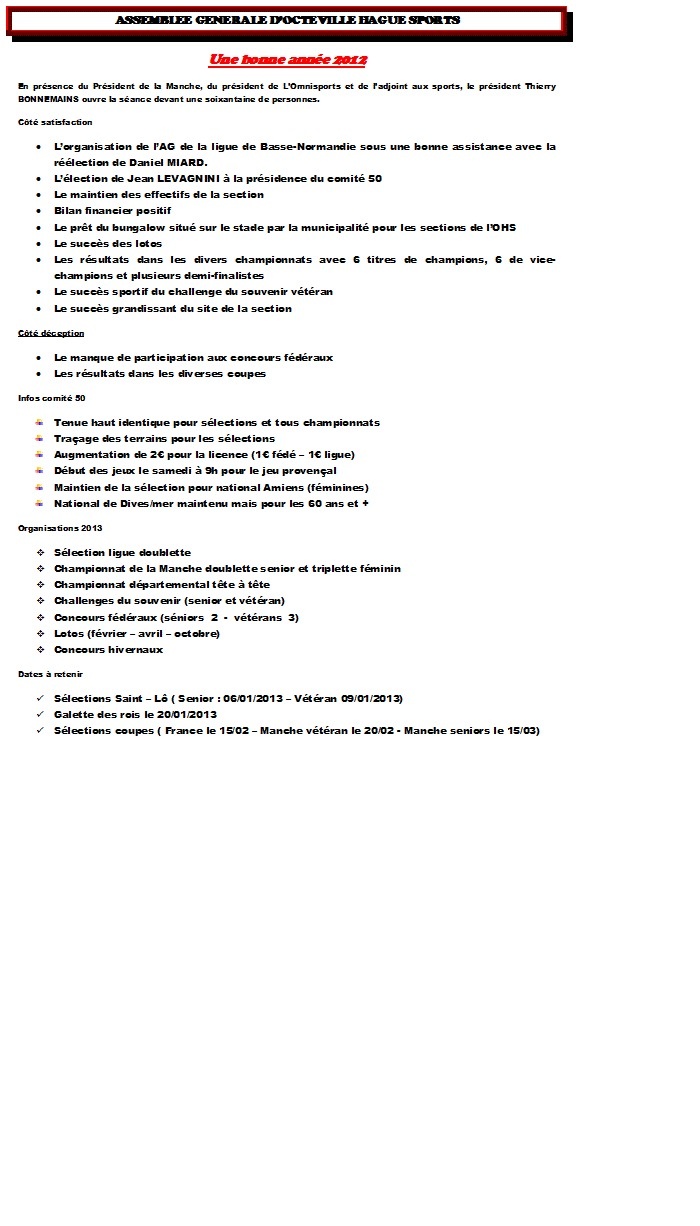 ASSEMBLEE GENERALE DE L' O H S ( Compte rendu et photos) ASSEMBLEE GENERALE DE L' O H S ( Compte rendu et photos)