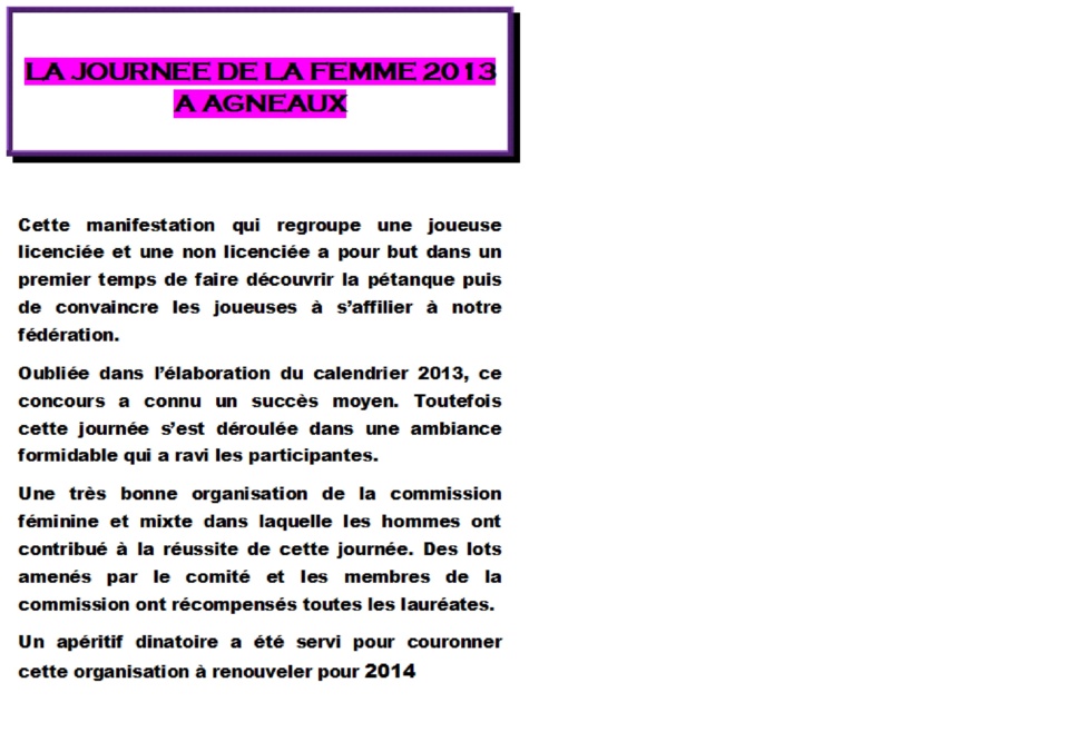 LA JOURNEE DE LA FEMME - LE 8 MAI  2013  LA REMISE DES RECOMPENSES