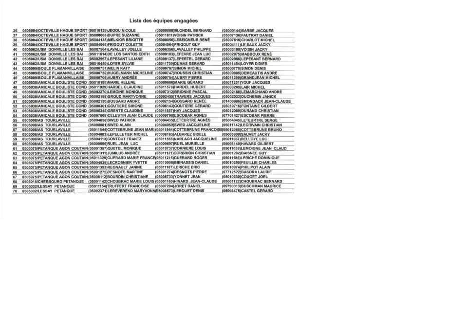 Tirage et poule triplette vétéran 2013