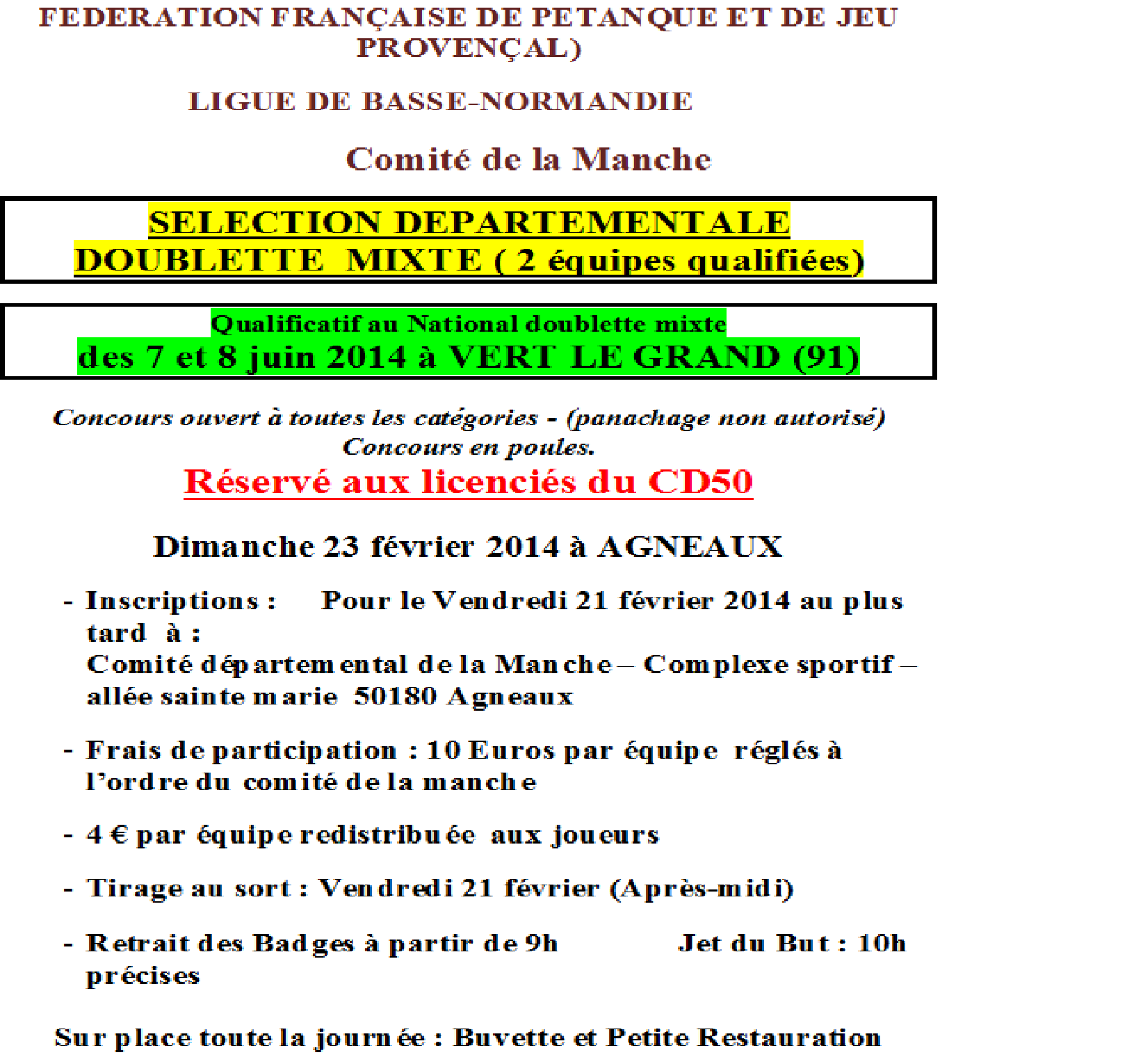 SELECTION DEPARTEMENTALE VERT LE GRAND 23 FEVRIER 2014