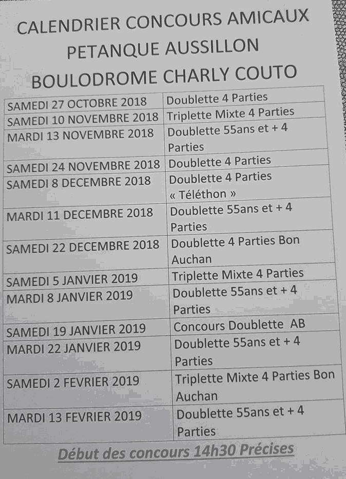 Calendriers concours Aussillon Calendriers concours Aussillon