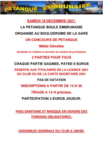 Assemblée général 18 Décembre 2021 Assemblée général 18 Décembre 2021
