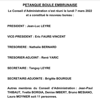 Concours Vétéran 11 Mars 2022 et Nouvelle composition du Bureau 