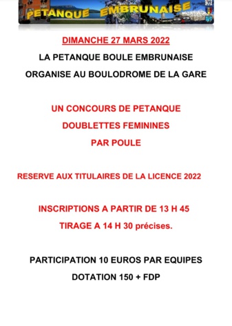 Doublettes Féminines Dimanche 27 Mars 2022