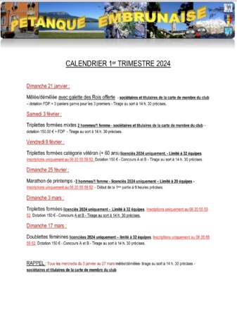 Calendrier 1er trimestre 2024