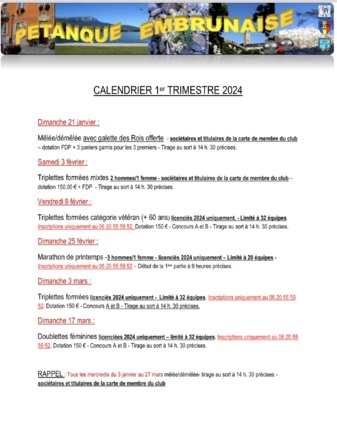 Calendrier 1er trimestre 2024 Calendrier 1er trimestre 2024