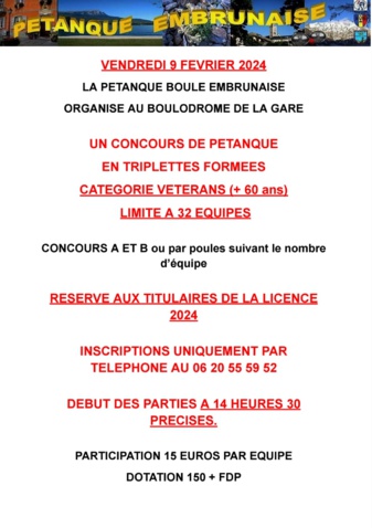 Triplettes formées vétéran du 09 Février 2024  Triplettes formées vétéran du 09 Février 2024