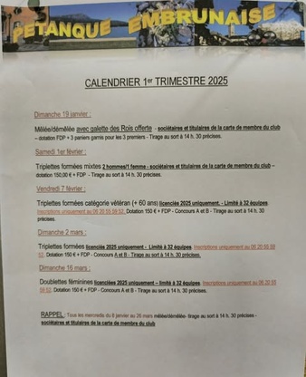 Calendrier 1er trimestre Calendrier 1er trimestre