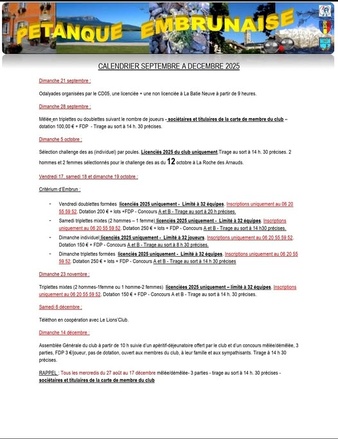 Calendrier Septembre a Décembre 2025