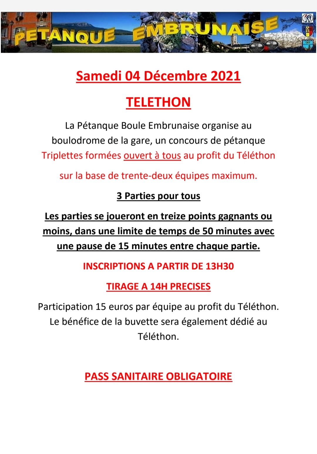 TELETHON Samedi 4 Décembre 2021