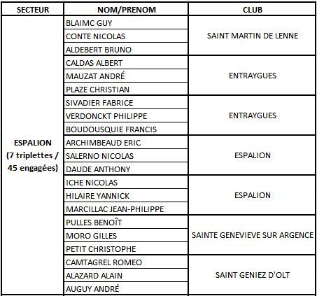 Résultats des Qualificatifs Triplettes Masculins Aveyron par secteur