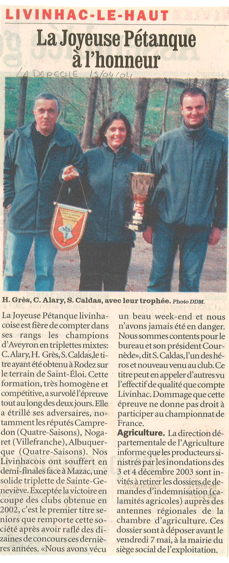 Paru sur la dépêche le 15/04/04 Paru sur la dépêche le 15/04/04