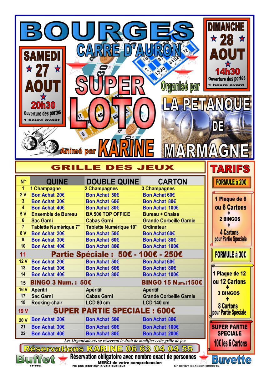 SUPER LOTO DU 27 & 28 Août 2022 SUPER LOTO DU 27 & 28 Août 2022