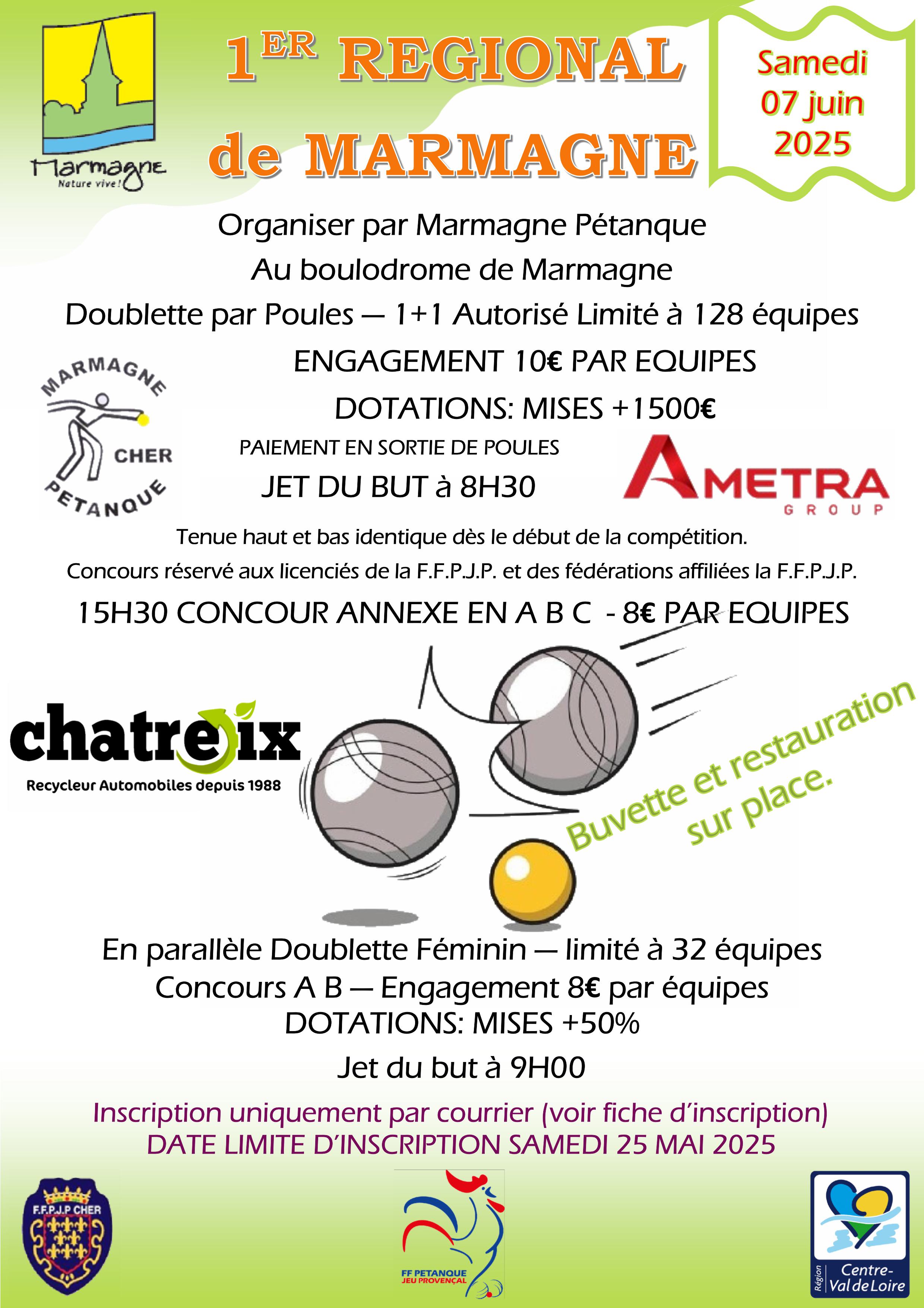 Listes des engagés au 1er Régional de Marmagne (MAJ le 03 Juin) Listes des engagés au 1er Régional de Marmagne (MAJ le 03 Juin)