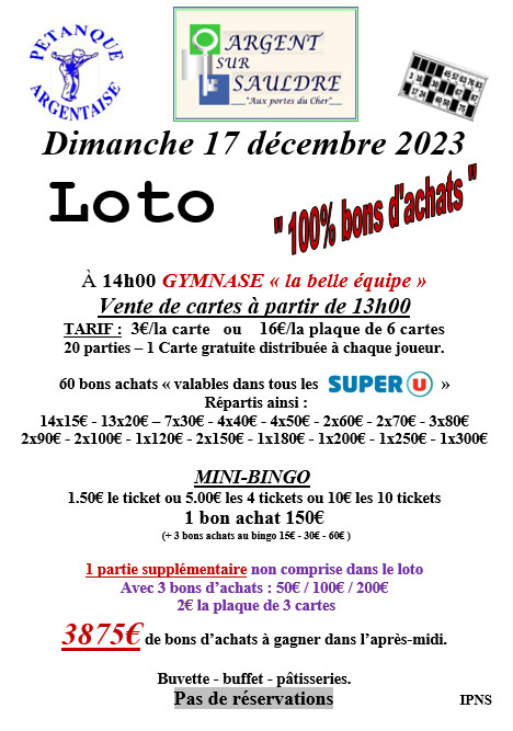 Loto : Dimanche 17 décembre 2023