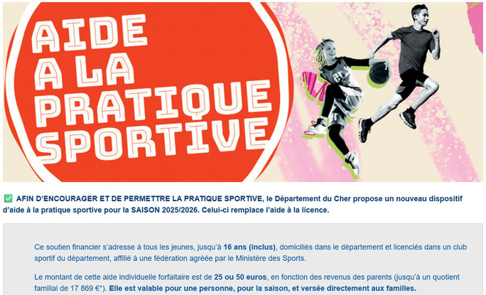 Conseil général du Cher : Aide à la pratique sportive des jeunes