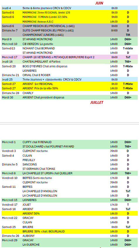 Calendrier du Cher 2026 - juin juillet