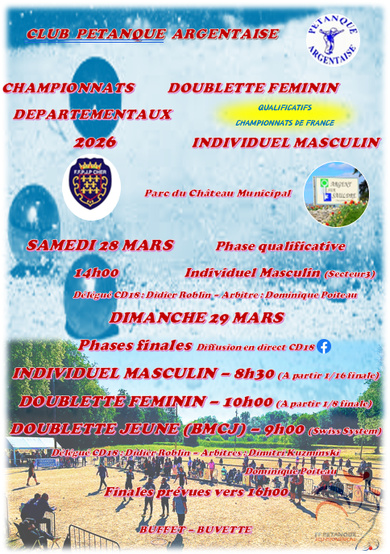 Ce week-end championnat doublettes féminins et individuel masculins Ce week-end championnat doublettes féminins et individuel masculins
