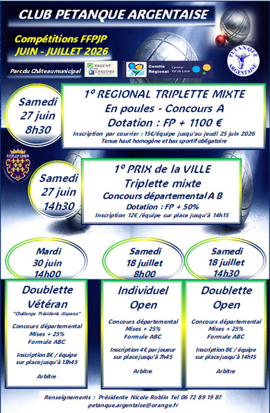 Nos Compétitions officielles juin- juillet 2026 Nos Compétitions officielles juin- juillet 2026