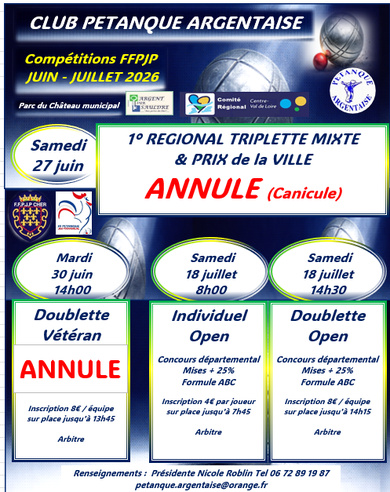Nos Compétitions officielles juin- juillet 2026 Nos Compétitions officielles juin- juillet 2026