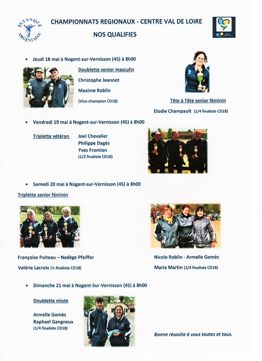 Championnats Régionaux Centre Val de Loire WE de l'ascension du 18 au 21 mai à Nogent-sur-Vernisson (CD45)