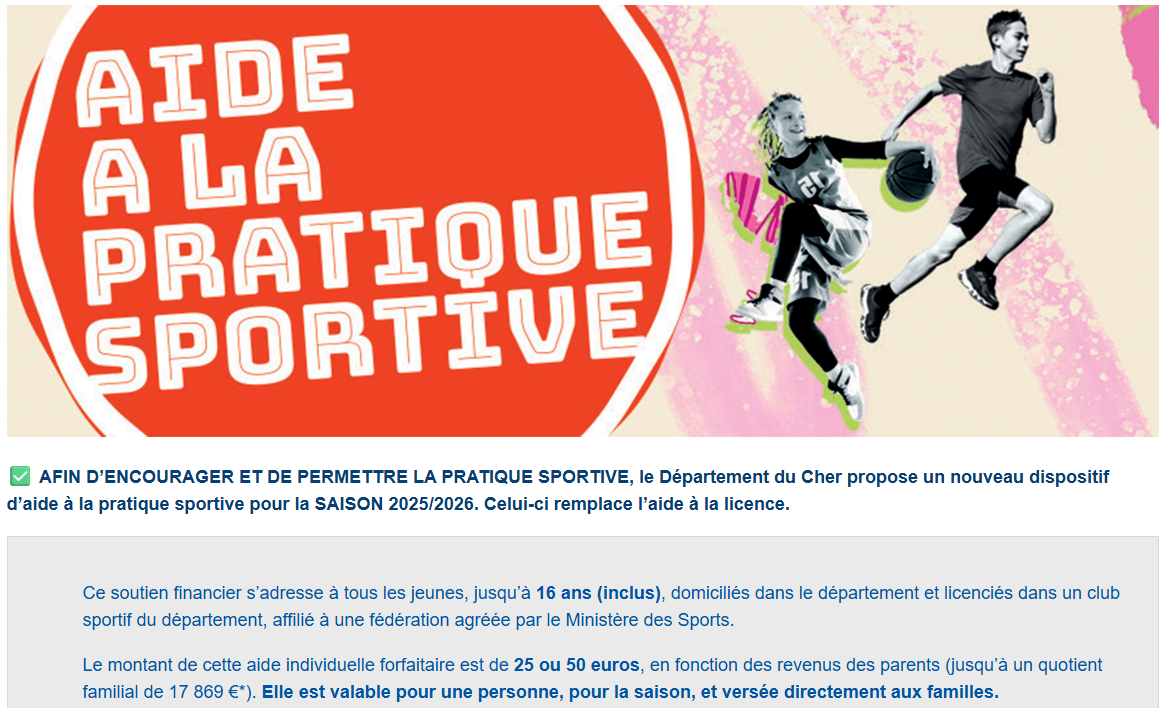 Conseil général du Cher : Aide à la pratique sportive des jeunes