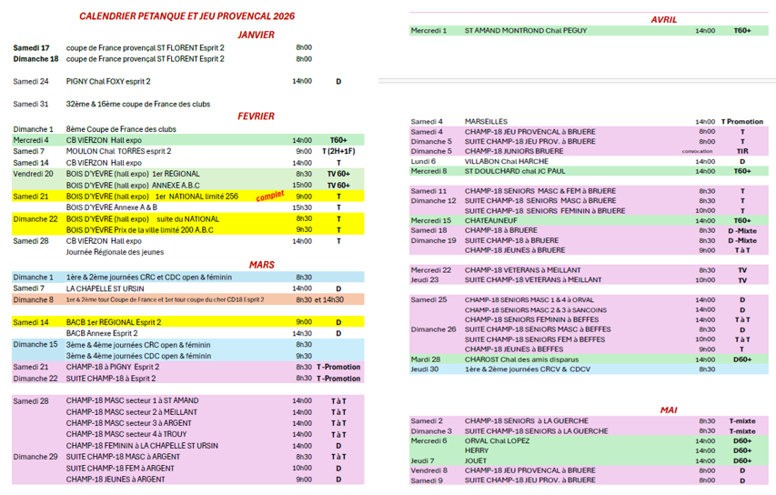 Calendrier du CHER 2026 janvier-mars Calendrier du CHER 2026 janvier-mars