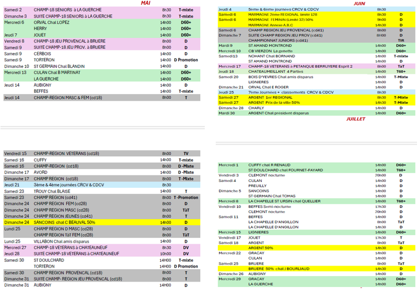 Calendrier du CHER 2026 mai juillet Calendrier du CHER 2026 mai juillet