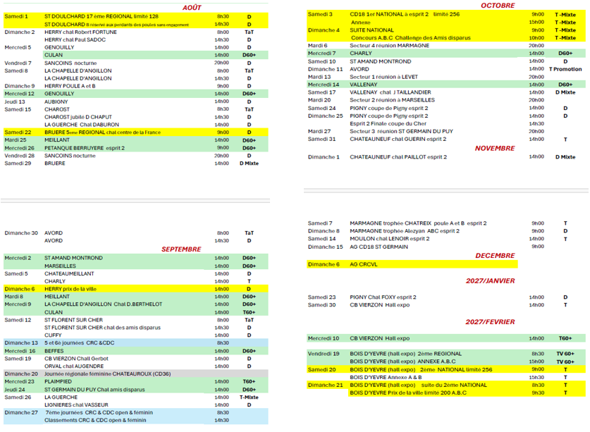 Calendrier du Cher 2026 aout février 2027 Calendrier du Cher 2026 aout février 2027