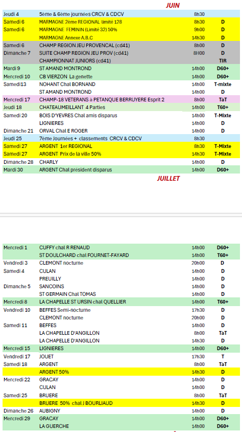Calendrier du Cher 2026 - juin juillet