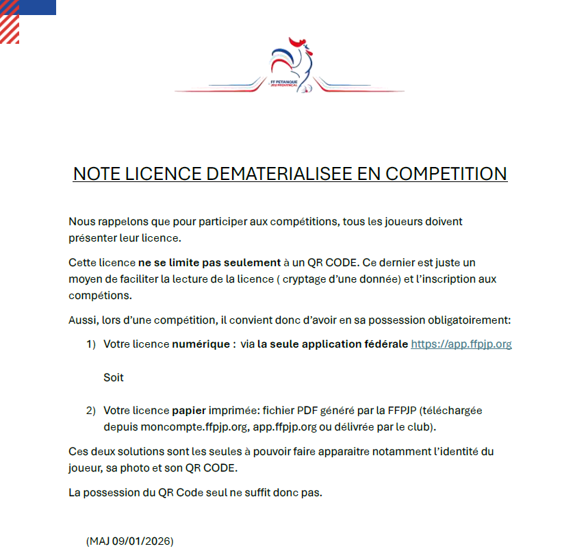 FFPJP - Note licence dématérialisée en compétition
