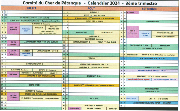 Calendrier du Cher 2024 - 3ème trimestre
