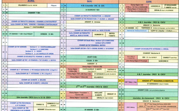 Calendrier du Cher 2024 - 2ème trimestre