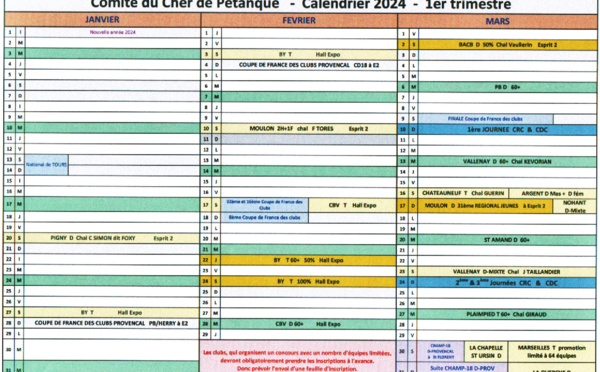 Calendrier du Cher 2024 - 1er trimestre