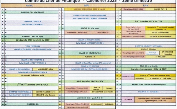 CD18 - calendrier 2025 - 2ème trimestre
