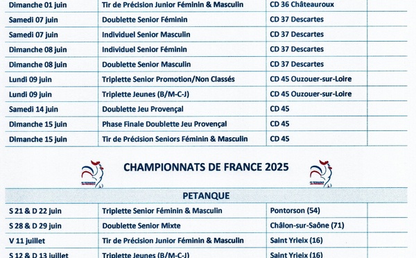 Championnats : Régionaux CRCVD - Nationaux FFPJP 2025