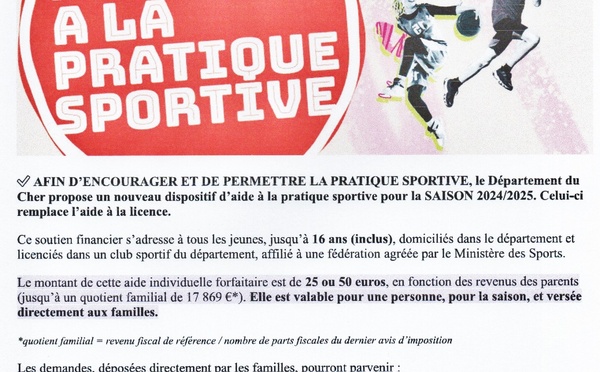 Conseil général du Cher - Aide licence sportive pour les jeunes