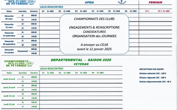 Championnats des clubs départemental  "CDC" - Saison 2025