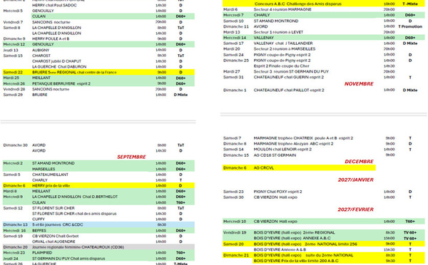 Calendrier du Cher 2026