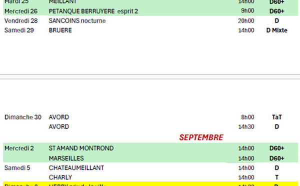 Calendrier du Cher 2026 - aout septembre